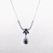 Sapphire &amp; Natural Diamond Pear Drop Necklet in 18ct White Gold