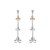 Shamrock &amp; Cubic Zircona Irish Rose Gold Drop Earrings