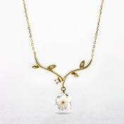 Silver White Flower Branch Pendant in Yellow Gold Plate