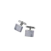 Sterling Silver Cufflinks Blue Stripes on Swivels image