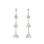 Trinity Knot &amp; Cubic Zircona Irish Rose Gold Drop Earrings