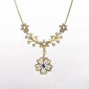 Victorian Floral Seed Pearl &amp; Sapphire Necklet in 15ct Yellow Gold