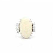 White Fire Oval Opal &amp; 6 Natural Diamond Dress Ring in 18ct White Gold image