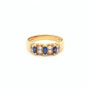 0.1ct Marquise Sapphire &amp; 0.16ct Natural Diamond Ring Weighing Total 4.55g in 18ct Yellow Gold image
