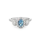 0.40ct Oval Aqua Marine &amp; 0.70ct Natural Oval Diamond Halo Three Stone in 18ct White Gold image