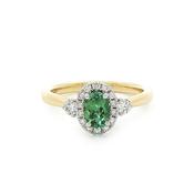 0.43ct Oval Green Tourmaline &amp;0.26ct Natural Diamond Halo in 18ct Yellow Gold image