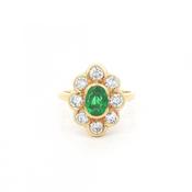 0.54ct Oval Emerald &amp; 0.96ct Natural Diamond Cluster Ring in 18ct Yellow Gold image