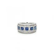 0.92ct Sapphire &amp; 0.88ct Natural Diamond Brilliant Cut Rows with Baguettes in 18ct White Gold image