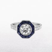 18ct White Gold Art Deco Style Natural Diamond and Sapphire Target Ring image