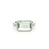 18ct White Gold Green Amethyst Dress Ring with Natural Diamonds image