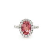 18ct White Gold Peach Fuzz Tourmaline 2.14ct &amp; Natural Diamond 0.62ct Cluster Ring image