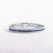 18ct White Gold Three Row Natural Sapphire and Diamond Art Deco Style Bracelet image