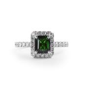 1.12ct Emerald Cut Green Garnet &amp; Natural Diamond Halo &amp; Shoulders 0.42ct In 18ct White Gold image