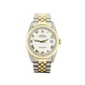 2000 Gents 36mm Rolex Date Just White Dial Two Tone Jubliee Bracelet in 18ct Gold &amp; Stainless Steel image