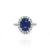 3.63ct Oval Sapphire &amp; Natural Diamond Cluster 0.62ct with Diamond Shoulders in 18ct White Gold image