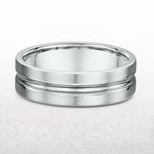 6mm Satin &amp; Polished Unique Groove Gents Wedding Band In 18ct White Gold image