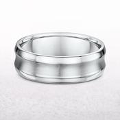 7mm Satin &amp; Polished Con Cave Gents Wedding Band In 9ct White Gold
