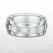 8mm Satin &amp; Polished Detailed Gents Wedding Band In 9ct White Gold image