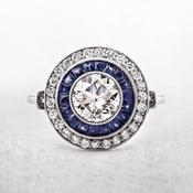 Art Deco Style Sapphire and Diamond Platinum Target Ring