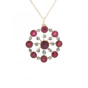 Edwardian Ruby &amp; Natural Diamond Cluster Pendant in 9ct Rose Gold