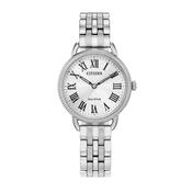 Ladies Citizen Classic Eco-Drive Coin Edge White Dial Roman Numerials on Stainless Steel Bracelet image