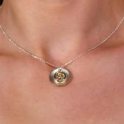 Spiral 9K Gold Charm &amp; Brushed Sterling Silver Disc Pendant image