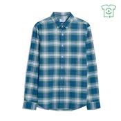 Brewer Slim Fit Check Organic Cotton Oxford Shirt - Blue - S