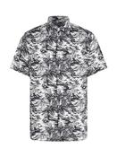 Tropical Print Pure Linen Shirt - Navy - L image