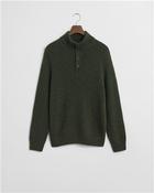 Wool Blend Neps Half Buttoned Sweater - Green - M image