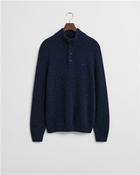 Wool Blend Neps Half Buttoned Sweater - Navy - L image