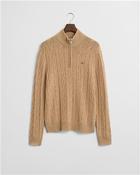 Lambswool Cable Half Zip Jumper - Beige - M