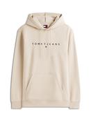 Linear Logo Embroidery Kangaroo Pocket Hoodie- Beige - M