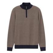Mens Half Zip Textured Sweater - Beige - L