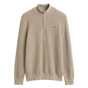 Micro Textured Cotton Half Zip Sweater - Beige - L image