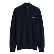 Micro Textured Cotton Half Zip Sweater - Navy - M image