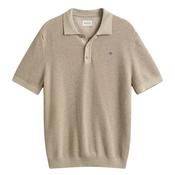 Micro Textured Cotton Ss Polo Shirt - Beige - L image
