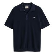 Micro Textured Cotton Ss Polo Shirt - Navy - M image