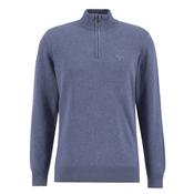 Cotton Half Zip Knitted Jumper - Blue - L