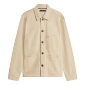 Washed Flag Embroidery Denim Chore Jacket - Beige - S image