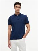 Microprint Pique Polo Shirt - Navy - S image