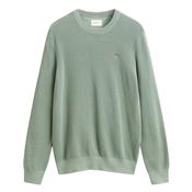 Micro Textured Cotton Crew Neck Sweater - Green - L