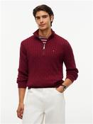 Classic Cable Knit Quarter-Zip Jumper - Wine - S