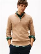 Lambswool Zip Mock Sweater - Beige - S