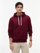 Peached Fleece Contrast Drawstring Hoodie - Wine - S
