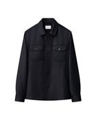 Navy Blue Wool Structure Four Pocket Overshirt - Navy - M