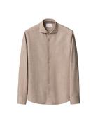 Beige Solid Flannel Shirt - Beige - M
