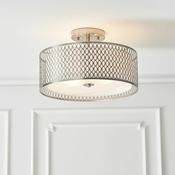 Cordero Flush Ceiling Light - Satin Nickel with White Fabric Shade image