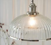 Hansen Ceiling Pendant - Bright Nickel with Clear Ribbed Glass Shade image