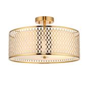 Cordero Flush Ceiling Light - Gold with White Fabric Shade image