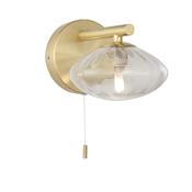 Fah Bathroom Wall Light - Satin Brushed Brass with Clear Ribbed Glass Shade image